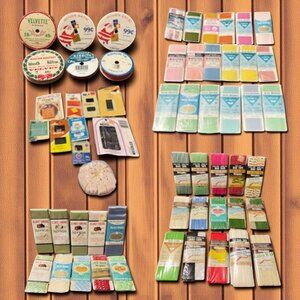 Vintage Wright’s Bias Tape Rick Rack Seam Binding Ribbon Needles Lot 1960s–70s